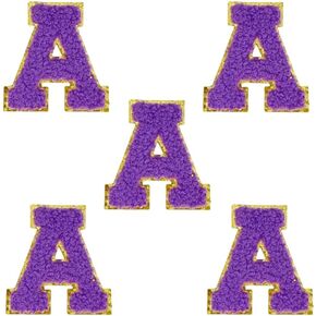 5 PCS 2.16" Purple Chenille Letter Patches, Self Adhesive Letters Patches for Clothing, Stick on Letters for Makeup Bags Hats Backpacks Jeans Shoes Craft Laptop (Letter R)