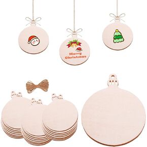 50PCS Unfinished Wooden Ornaments for Crafts Wooden Cutouts 3inch Christmas Wooden Ornaments to Paint Christmas Decoration DIY Crafts (Wooden Round Ornaments)