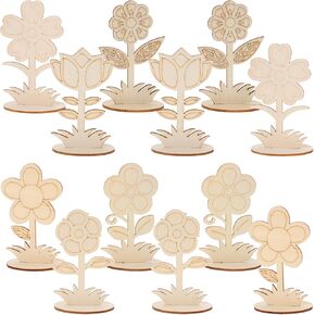 LUOZZY 12Pcs Blank 3D Flower for DIY Crafts Unfinished Wood Flower Cutouts Unpainted Wooden Flowers Cutouts Wooden Crafts Art Supplies