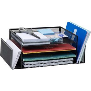 Mind Reader Desktop Organizer, File Storage, Paper Tray, Workspace, Office, Metal Mesh, 16.75"L x 9.15"W x 6"H, Black