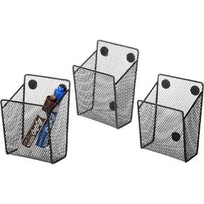 MyGift Set of 3 Magnetic Dry Erase Marker Holder, Silver Wire Storage Basket Office Supplies Organizer, White Board Pen Holders (Black)