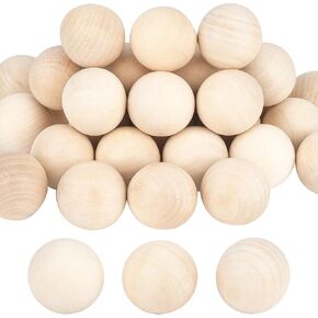PH PandaHall 30pcs 40mm Wooden Round Ball, Unfinished Natural Wood Beads No Hole Wooden Loose Beads Balls Spheres for Gnomes Wine Decanters Top Home Macrame Christmas Farmhouse Garland Decoration