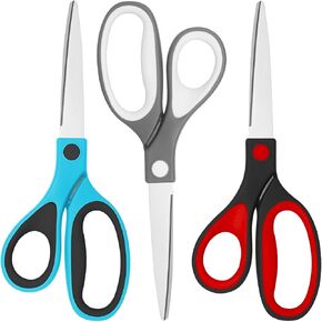Left Handed Scissors, Multi-Purpose Premium General Purpose Shears, Sharp Stainless Steel Blades for Cutting in Schools, Offices, Household Items, Set of 3