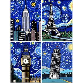 DOZEEZOP 4 Pack 5D Diamond Painting Kits for Adults, Landscape Diamond Art Kits for Beginners of All Ages, Round Full Drill Painting by Numbers Crafts Home Wall Decor 12 x 16 Inches Building