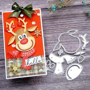Christmas Deer Metal Die Cuts, Cute Christmas Reindeer Animal Frame Cutting Dies Cut Stencils for DIY Photo Decorative Embossing Paper Dies for Scrapbooking Card Making