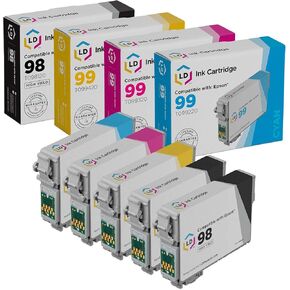 LD Remanufactured Ink Cartridge Replacements for Epson 98 & Epson 99 (2 Black, 1 Cyan, 1 Magenta, 1 Yellow, 5-Pack)