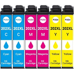Remanufactured Ink Cartridges for Epson 202 Ink Multipack for 202 XL Ink Cartridges for Epson Printer WF-2860 XP-5100 Ink Cartridges T202 XL (2 Cyan 2 Magenta 2 Yellow,6 Pack)