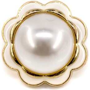 Faux Pearl Core White Enamel Edge Flower Shape Metal Base Shank Buttons 20 Pcs - 18mm, 23/32"