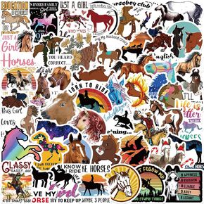ملصقات حصان لطيفة ملصقات ركوب الخيل حزمة 50pcs ، ملصقات حصان الكرتون ICICRIM لزجاجات المياه أمتعة الكمبيوتر المحمول ، شارات فينيل مقاومة للماء للأطفال المراهقين البالغين