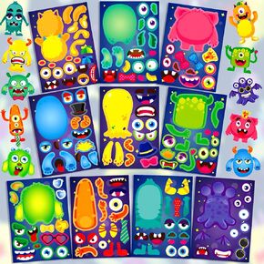 30 Sheet Monster Make Your Own Stickers for Kids, Make-a-Face Stickers, Mix and Match Stickers Sheet Craft Sticker, Gift, Party Favors, School Reward, Birthday Valentines Halloween Games