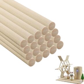 20 PCS Wooden Dowel Rods, 3/4 x 12 Inch Small Dowel Rods Wood Unfinished Hardwood Wooden Dowels for DIY Crafting, Arts