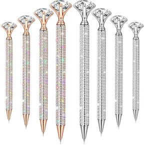 Jeyiour 8 Pcs Diamond Black Ink Rhinestone Pens Bling Metal Crystal Ballpoint Pens for Women for Wedding Bridal Shower Office Meeting Birthday Supplies Women Gifts, 0.7mm(Colorful, Silver)