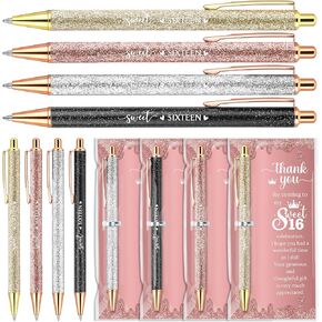 25 Sets Sweet 16th Birthday Party Favors for Guests, Include Sweet Sixteen Glitter Ballpoint Pens with Thank You Cards, Thank You for Coming to My 16 Years Birthday Party Supplies (Classic)