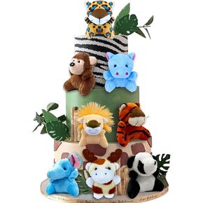XIPEGPA 8 PCS Mini Jungle Animal Plush Cake Decoration Forest Animals Panda Giraffe Leopard Tiger Lion Monkey Hippo Elephant for Animal Theme Birthday Party Supplies 8 Styles