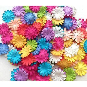 100 Assorted Daisy Flower Mulberry Paper Rainbow Color, Die Cut 100 Pcs. Size 1" (Rainbow Tone)