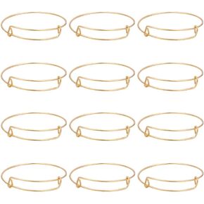 SUNNYCLUE 12Pcs Gold Expandable Bangle Adjustable Wire Bracelets Stainless Steel Blank Metal Stackable Bracelet Cuff Set for Jewelry Making Charms Bulk DIY Crafting Supplies Women Adults Beginner