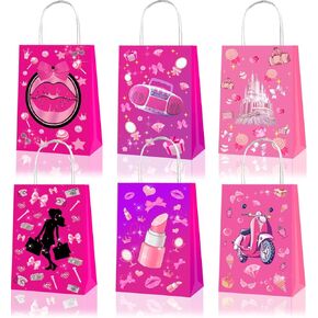 LTHOENG 15pcs Pink Girl Party Bags, Princess Gift Bags Candy Goodie Treat Hot Pink Party Favors Bags with Handles for Girls Princess Theme Party Decoration Birthday Supplies