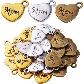 BronaGrand 30 Pieces Heart Mom Charms Pendants Alloy Love Heart Dangle Charms Craft Supplies for DIY Necklace Bracelet Jewelry Making Party Gifts