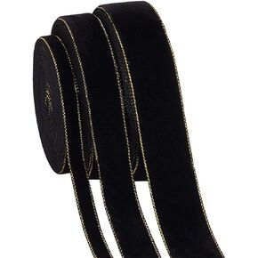 PH PandaHall 15 Yards/13.7m Velvet Wired Ribbon, 3 Sizes Vintage Ribbon Woven Velvet Trim with Golden Edge Single Face Velvet Ribbon Soft Satin Ribbon for Gift Wrapping Decoration Party Wedding Crafts