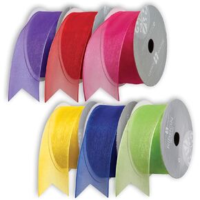 Jillson Roberts 6 Spool-Count 1.5" x 10' Sheer Organdy Ribbon Available in 3 Different Assortments, Bold and Bright