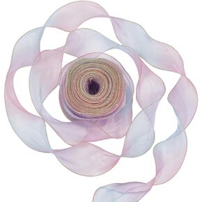 38.28 Yards 2 3/8 Inch Gradient Color Organza Ribbon Ruffled Lace Trim Iridescent Purple Tulle Ruffled Fabric Pleated Sheer Ribbons for Sewing Making Crafts Bridal Decoration Embellishment