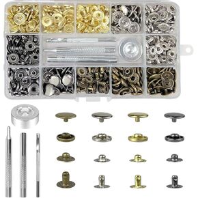 EZYoutdoor 100 Sets Leather Snap Fasteners Kit with 4 Tools, 12.5mm Metal Snap Buttons for Clothes, Jackets, Jeans, and Bags
