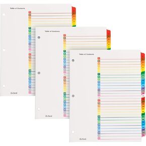 Oxford OneStep Binder Dividers, Dividers for 3 Ring Binder,Durable 31 Tab Daily Divider Sets, Numbered 1–31, Customizable Table of Contents, Reversible Multicolor Tabs, 3 Sets (89402)