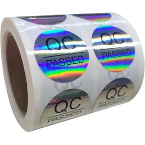 QC Passed Stickers 1" 500 Pcs Hologram QC Pass Stickers for Warehouse Inventory Quality Control Check Tested Pass Approval