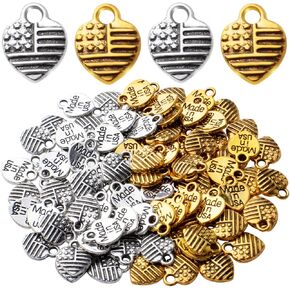 100pcs Heart Shaped Charms Alloy American Flag Charm Pendant Heart Flag Charms Pendants for Necklace Bracelet Jewelry Making DIY Crafting,Antique Gold and Antique Silver