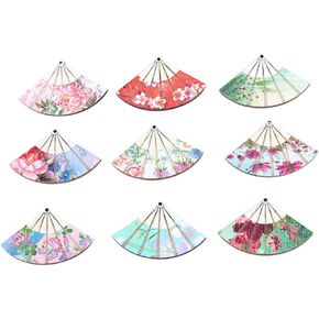 Holibanna 9pcs Wood Fan Shape Pendants Jewelry Making Fan Pendant Japanese Pendant Earrings Folding Fan Charms Pendants for DIY Crafts Mixed Style