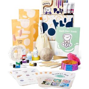 Pott'd Air Dry Clay for Adults - Beginner's Home Pottery Kit. Includes: Air-Dry Clay, Tools, Paints, Brushes, Sealant, How-to-Guides