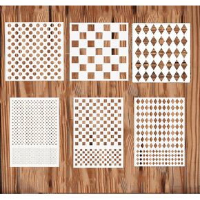 6PCS Checks Dots Stencils, Harlequin Checkerboard Stencils Assorted Sizes Square Diamond Shape Templates Reusable Diamond Checks Stencil for Painting on Wood Wall Decor