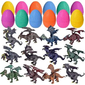 FUN LITTLE TOYS 12 Packs Prefilled Easter Eggs - Dragon Eggs & Dragon Action Figures 3D Puzzle, Easter Eggs with Toys for Easter Egg Hunt Basket Stuffer Filler Dragon Party Favors Birthday Decorations