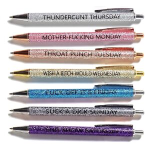 7pcs funny pens for adults,Pens for Adults Describing Mentality,Office Pens with Sayings for Each Day of The Week,Weekday Glitter Pen,Gift for Colleagues,Multi colored
