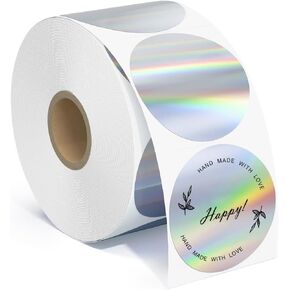 2" Circle Holographic Thermal Label Stickers-400 Pack，Round Printable Rainbow Glitter Thermal Printer Sticker Labels for Christmas Gift Wrapping, Self-Adhesive Name Price Tag DIY Custom Logo Design