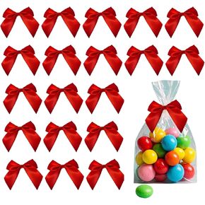 50PCS Pink Satin Ribbon Bows, Pink Bows for Gift Wrapping, Pink Bows Twist Tie Bows with Double-Sided Tape for Treat Bags Wrapping for Baby Shower Wedding Decorations(2.7x2.5 Inch)