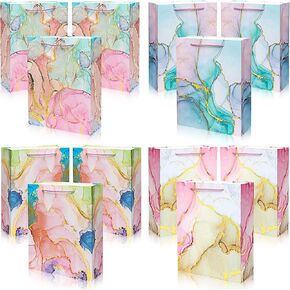 Lancool 12Pack Gift Bag, Gift Bags Medium Size, Premium 12.6Inch Marble Gift Bags Medium Size, Gift Bags Small Size Bulk, 4 Assorted Designs Foil Gift Bags for Christmas Day, Wedding, Party Favors