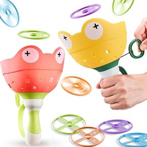 ألعاب في الهواء الطلق للأطفال الذين تتراوح أعمارهم بين 4-8،18 PCS Launcher & Catching Game Set ، Outside Toys for Toddlers 3-5 ، Backyard Beach Park Family Games (Tarch 4 Flying Discs في وقت واحد)