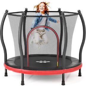Happin® 55" Toddler Trampoline Indoor & Outdoor Playset, 5FT Kids Trampoline, Ultra Safe Mini Trampoline for Kids with Safety Enclosure Net, Gifts for Birthday with Basketball Hoop