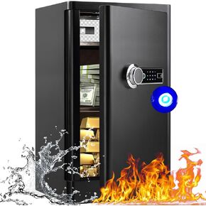 5.0 Cuft Large Bometric Safe Fireproof Waterproof For Home Use, Anti-Theft Fireproof Safe Box With Fingerprint Lock, Hidden Compartment, and Separate Lock Box, for Documents Firearm Valuables