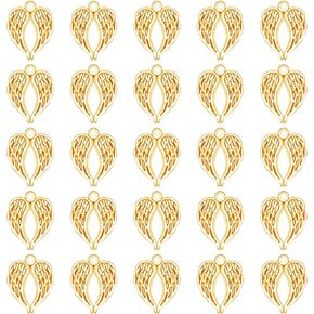 50Pcs Alloy Angel Wings Charm Heart Feathers Charm Pendants Gold Toned For Diy Bracelets Necklace Jewelry Making Supplies