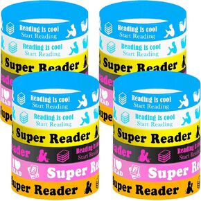 24PCS Reading Motivational Silicone Wristband Bulk for I love Reading Read Teenagers Personalized Silicone Rubber Motivate students Party Favors and Supplies Decorations Class party Prize