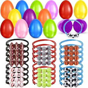 SpringFlower 24 Pack Easter Egg Filled With Sports Bracelets Toys, Easter Eggs Hunt, Easter Basket Essentials , Easter Party Favors Gift for Kids, Easter Eggs Prizes for Classroom