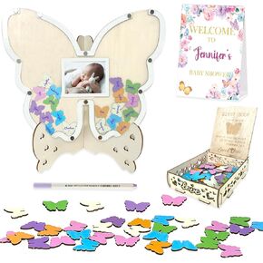 Butterfly Baby Shower Guest Book, Wooden Frame Alternative Photo, Colorful Butterfly Sign for 60 Guests, Box Marker Poster, Party Reception Decorations, A Little Butterfly is On The Way