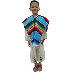 Leos Imports Authentic Mexican Poncho Serape for Kids and Teens, Handcrafted, Multicolor Striped Costume