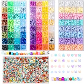 Gxueshan 3920 Pcs Acrylic Pony Beads Letter Beads Star Beads Heart Beads Large Hole Beads for Friendship Bracelet Making Kit Necklace Hair Beads Kandi Jewelry Making (3680)