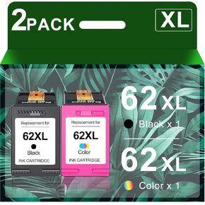 62XL Ink Cartridges Black and Color Replacement for HP Ink 62 62XL for Envy 5540 5542 5640 5660 7640 7645 OfficeJet 5740 5741 5745 8000 8040 200 250 258 Printer (1 Black 1Color)