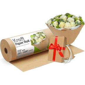 METRONIC Brown Kraft Paper Roll 17.5"x 2400"(200'), Craft Wrapping Paper Gift Wrapping Bulletin Board Arts & Crafts, Bouquet Flower Table Covering Poster Packing Shipping Moving Supplies 75GSM