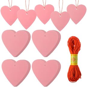 36 Pieces Valentine's Day Wood Heart Cutouts Blank Heart Shaped Unfinished Wooden Ornaments Red Wood Hearts Cutouts with Hole Strings for Wedding DIY Art Craft Party Decoration,3.3 x 3.5 inch