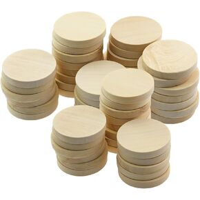 50PCS 1.2 Inch Diameter Natural Wood Chip Raw Round Wooden Coins for DIY Arts and Crafts Projects